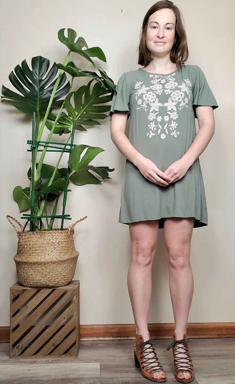 Miami Floral Embroidered Tunic Mini Dress Green XS